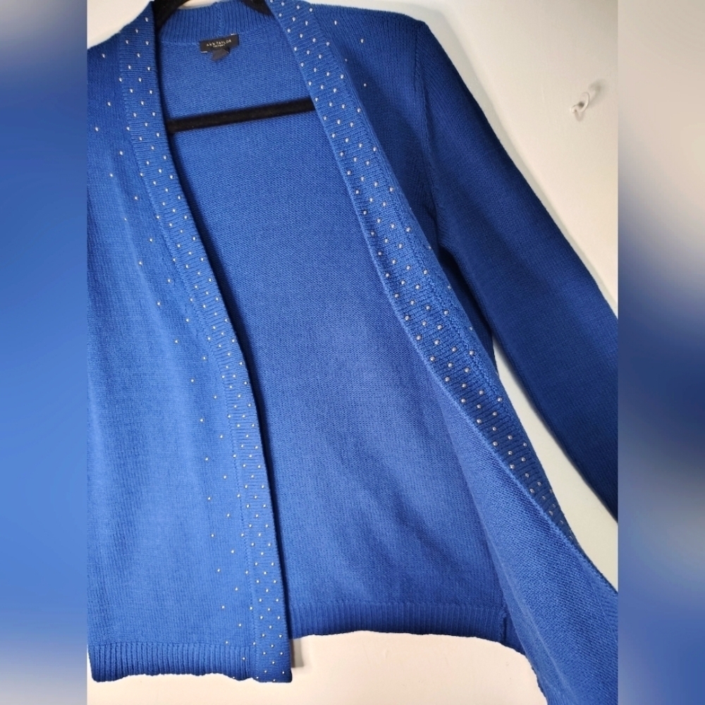 Ann Taylor women's Cardigan knitted,silver studs, oversized cotton blend sz S. - Picture 15 of 16